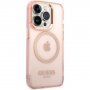 Guess Translucent prozoren ovitek z MagSafe za iPhone 14 Pro Max - roza