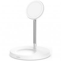 BELKIN BOOST CHARGE PRO 2v1 polnilno stojalo 15W z MagSafe za iPhone / Airpods - bela