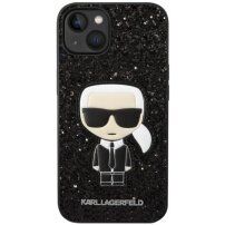 Karl Lagerfeld Glitter Flakes Ikonik bleščeč etui za iPhone 14 - črna