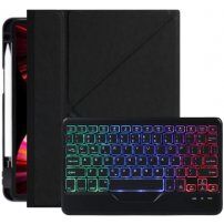 Ovitek z barvno osvetljeno tipkovnico in prostorom za Apple Pencil za iPad 9,7" (2017/2018) / Air 1 / 2 / Pro 9,7" - črna