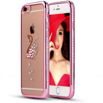 Roza - zlata prevleka s kamni za iPhone 6 / 6S - labod