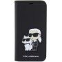 Karl Lagerfeld Saffiano Karl and Choupette NFT flip etui za iPhone 14 Pro Max - črna