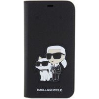 Karl Lagerfeld Saffiano Karl and Choupette NFT flip etui za iPhone 14 Pro Max - črna
