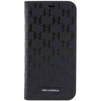 Karl Lagerfeld Saffiano Monogram flip etui za iPhone 13 Pro - črna