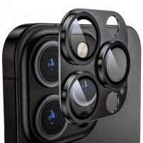 ENKAY kaljeno steklo s kovinskim okvirjem z zaščito leč zadnjega fotoaparata za iPhone 14 Pro / 14 Pro Max - temno siva