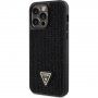 Guess Rhinestones Triangle Metal Logo ovitek, posut s kristali za iPhone 14 Pro Max - črna