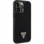 Guess Rhinestones Triangle Metal Logo ovitek, posut s kristali za iPhone 14 Pro Max - črna