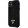 Guess Rhinestones Triangle Metal Logo ovitek, posut s kristali za iPhone 11 - črna