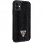 Guess Rhinestones Triangle Metal Logo ovitek, posut s kristali za iPhone 11 - črna