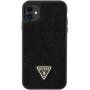 Guess Rhinestones Triangle Metal Logo ovitek, posut s kristali za iPhone 11 - črna