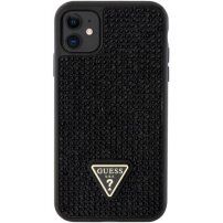 Guess Rhinestones Triangle Metal Logo ovitek, posut s kristali za iPhone 11 - črna