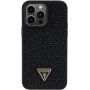 Guess Rhinestones Triangle Metal Logo ovitek, posut s kristali za iPhone 14 Pro Max - črna