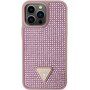 Guess Rhinestones Triangle Metal Logo ovitek, posut s kristali za iPhone 14 Pro Max - roza
