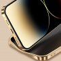 Usnjen ovitek s kovino prevlečenim okvirjem za iPhone 14 Pro - vijolična