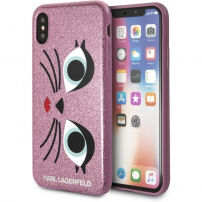 Karl Lagerfeld Karl in Choupette holster za iPhone X - roza