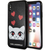 Karl Lagerfeld Originalna torbica za prednjo ploščo za iPhone X - črna