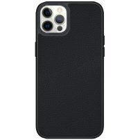 Usnjen ovitek s kovino prevlečenim okvirjem za iPhone 12 Pro Max - črna