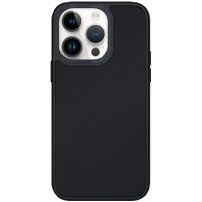 Usnjen ovitek s kovino prevlečenim okvirjem za iPhone 13 Pro - črna