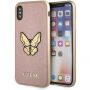 Guess Saffiano Butterfly ovitek za iPhone X - roza-zlato