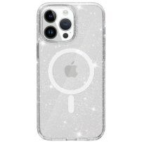 Transparentni etui z MagSafe z bleščicami za iPhone 15 Pro - srebro