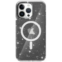 Transparentni etui z MagSafe z bleščicami za iPhone 15 Pro Max - siva