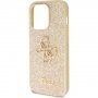 Guess Fixed Glitter 4G Metal Logo bleščeči ovitek za iPhone 15 Pro Max - zlati