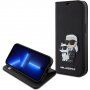 Karl Lagerfeld Saffiano Karl and Choupette NFT flip etui za iPhone 15 - črna