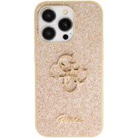 Guess Fixed Glitter 4G Metal Logo bleščeči ovitek za iPhone 15 Pro Max - zlati