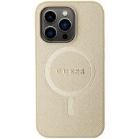 Guess Saffiano ovitek z MagSafe za iPhone 15 Pro Max - zlati