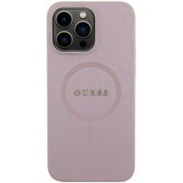 Guess Saffiano ovitek z MagSafe za iPhone 15 Pro Max - roza