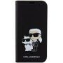Karl Lagerfeld Saffiano Karl and Choupette NFT flip etui za iPhone 15 Plus - črna