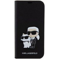 Karl Lagerfeld Saffiano Karl and Choupette NFT flip etui za iPhone 15 Plus - črna