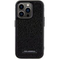 Karl Lagerfeld Rhinestone Plate Metal Logo ovitek posejan s kristalčki za iPhone 15 Pro Max - črna