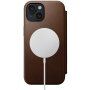 Nomad Modern Leather Folio flip etui z MagSafe za iPhone 15 - rjava
