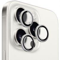 FIXED Camera Glass kaljeno steklo z aluminijastim okvirjem za zaščito leč zadnjega fotoaparata za iPhone 15 Pro / 15 Pro Max - srebro