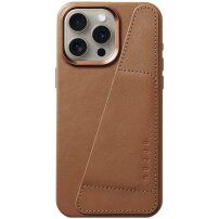 Mujjo Full Leather Wallet usnjeni ovitek z žepkom za kartice za iPhone 15 Pro Max - rjava