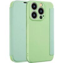 Ovitek z etuijem za kartice iz silikona in PU usnja za iPhone 15 Pro - zelena