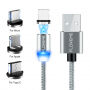 Okrogli magnetni kabel FLOVEME USB-A / USB-C / Micro USB / Lightning za iPhone / iPad / iPod / AirPods - 1 m - srebro