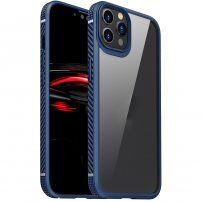 Odporen prozoren etui s teksturo karbona za iPhone 11 Pro Max - modro