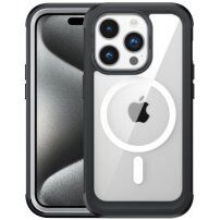 Ovitek, odporen proti udarcem, z ojačanimi vogali in MagSafe za iPhone 15 Pro Max - črn