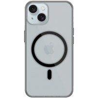 Prozoren ovitek s črnim MagSafe za iPhone 15 - siv