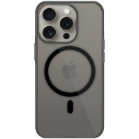 Prozoren ovitek s črnim MagSafe za iPhone 15 Pro - siv