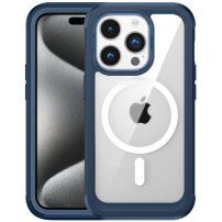 Ovitek, odporen na udarce z ojačanimi vogali in MagSafe za iPhone 15 Pro - moder