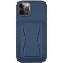 Usnjen ovitek z žepom za kartice in preklopnim stojalom za iPhone 11 Pro - temno moder