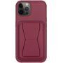 Usnjen ovitek z žepom za kartico in preklopnim stojalom za iPhone 11 Pro Max - bordo