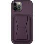 Usnjen ovitek z žepom za kartice in preklopnim stojalom za iPhone 11 Pro Max - temno vijoličen
