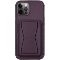 Usnjen ovitek z žepom za kartice in preklopnim stojalom za iPhone 11 Pro Max - temno vijoličen
