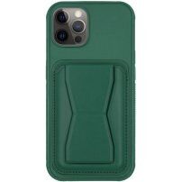 Usnjen ovitek z žepom za kartico in preklopnim stojalom za iPhone 11 Pro Max - temno zelen