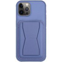 Usnjen ovitek z žepom za kartico in preklopnim stojalom za iPhone 12 Pro Max - vijoličen