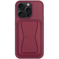 Usnjen ovitek z žepom za kartice in preklopnim stojalom za iPhone 13 Pro - bordo